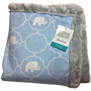 Hudson Baby Blue Gray Elephant Blanket Plush Soft 30x40 Lovey Luxe NWT